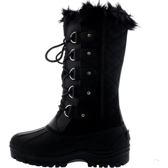 Women's Waterproof Tactical Mountain Walking Snow Knee Boots, Black - Picture 2 of 7